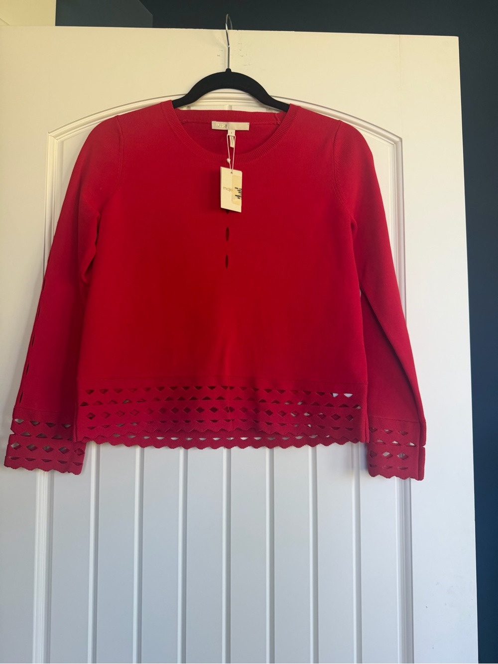 Women's Red Eyelet-Hem Sweater Top